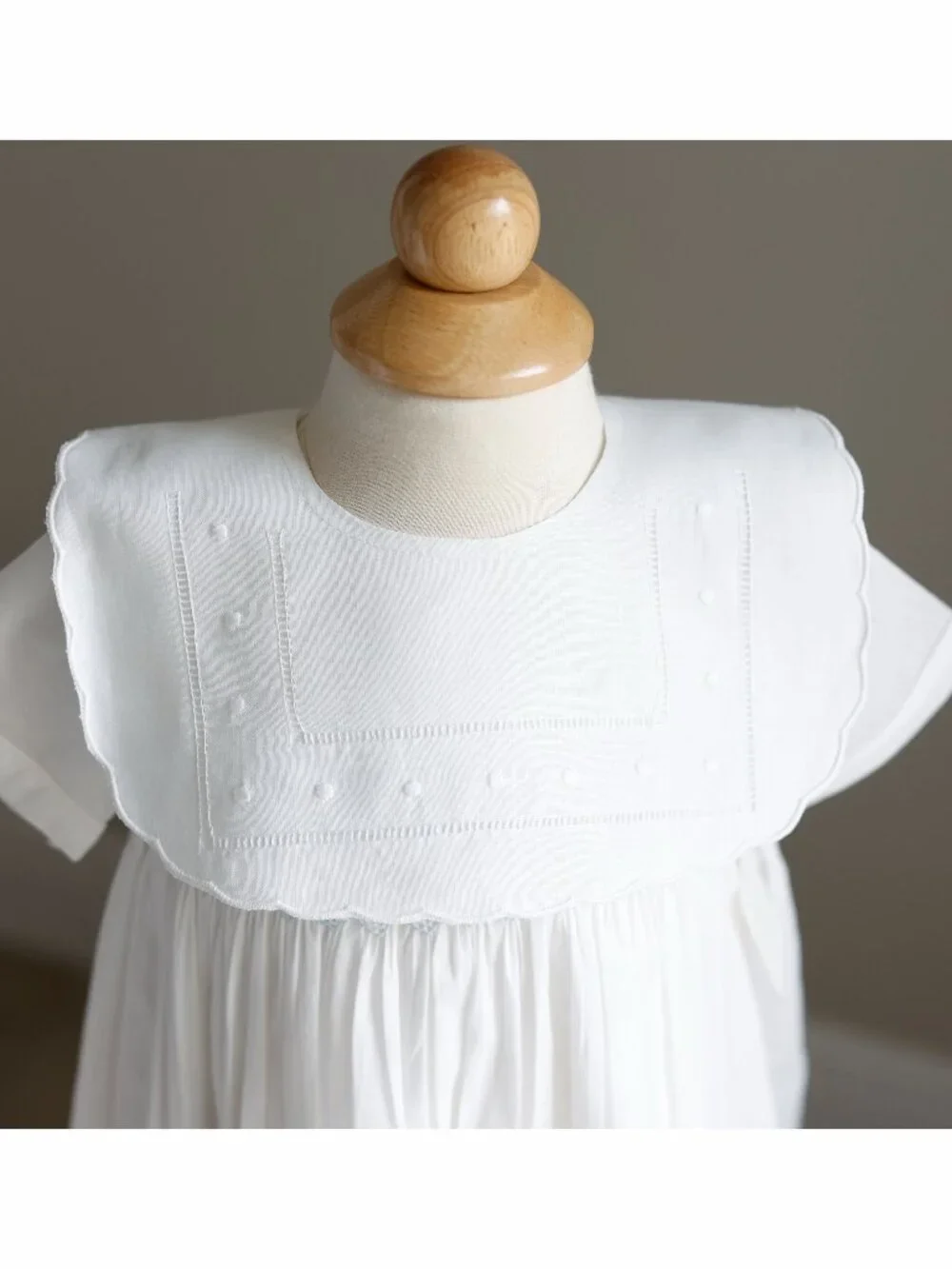 White Cotton Linen Bib Square Embroidered Special Occasion Baby Shower Gift